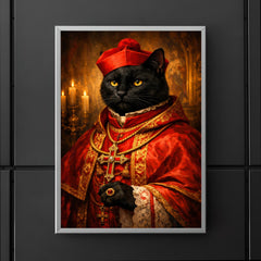 Black cat cardinal in crimson vestments poster 5