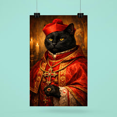 Black cat cardinal in crimson vestments poster 6