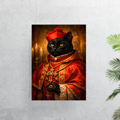 Black cat cardinal in crimson vestments poster 7