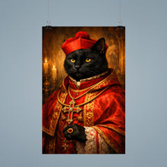 Black cat cardinal in crimson vestments poster 9