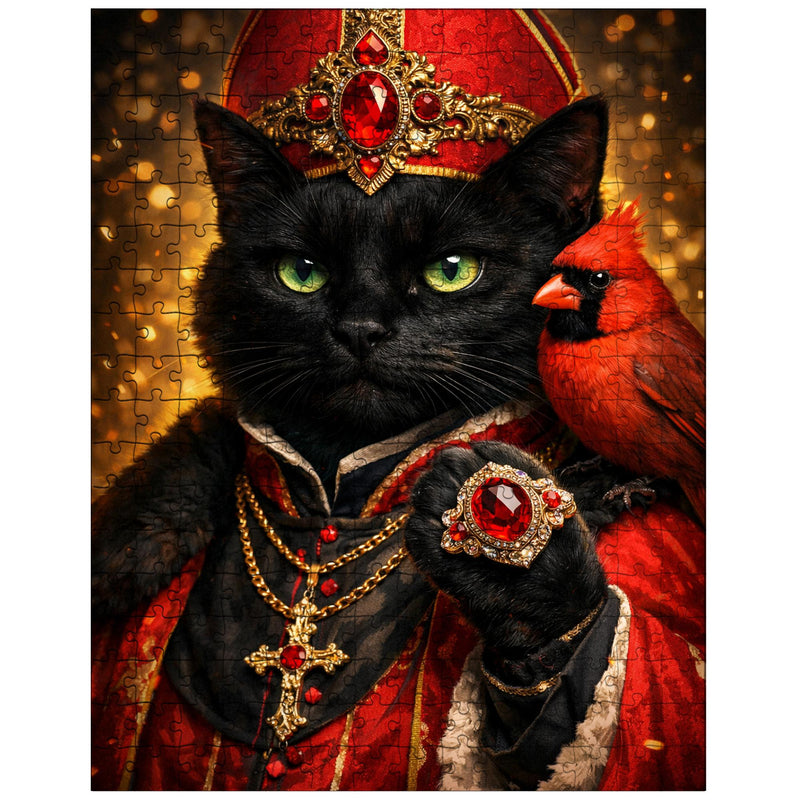 Black cat cardinal with jeweled ring jigsaw puzzle