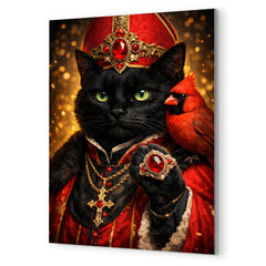 Black cat cardinal with jeweled ring metal print mockup