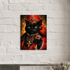 Black cat cardinal with jeweled ring metal print mockup