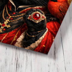 Black cat cardinal with jeweled ring metal print mockup