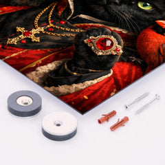 Black cat cardinal with jeweled ring metal print mockup