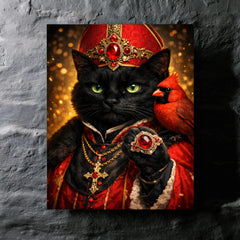Black cat cardinal with jeweled ring metal print mockup