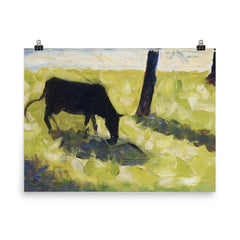 Black Cow in a Meadow by Georges Seurat poster on a plain backdrop in size 8"x10".