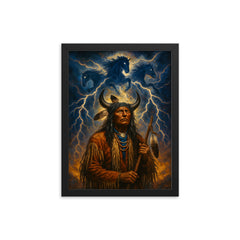 Black Elk beneath thunder beings framed print on a plain backdrop in size 12"x16".