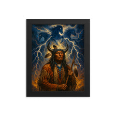 Black Elk beneath thunder beings framed print on a plain backdrop in size 8"x10".