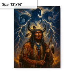 Black Elk beneath thunder beings metal print on a plain backdrop in size 12"x16".