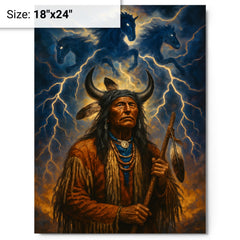Black Elk beneath thunder beings metal print on a plain backdrop in size 18"x24".