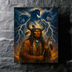 Black Elk beneath thunder beings metal print mockup