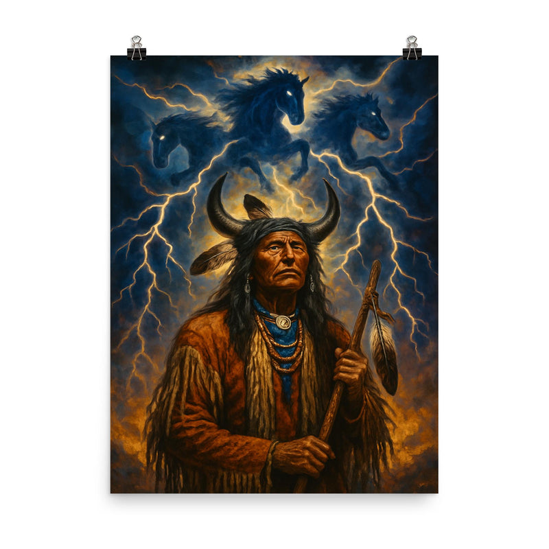 Black Elk beneath thunder beings poster on a plain backdrop in size 8