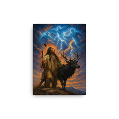 Black Elk on sacred hill with thunder beings canvas print on a plain backdrop in size 12"x16".