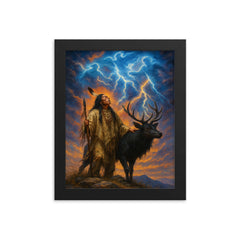 Black Elk on sacred hill with thunder beings framed print on a plain backdrop in size 8"x10".