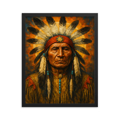 Black Elk spiritual leader framed print on a plain backdrop in size 16"x20".