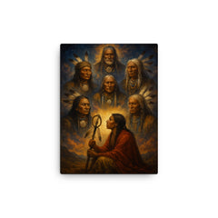 Black Elk vision of the six grandfathers canvas print on a plain backdrop in size 12"x16".