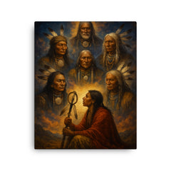 Black Elk vision of the six grandfathers canvas print on a plain backdrop in size 16"x20".