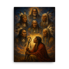 Black Elk vision of the six grandfathers canvas print on a plain backdrop in size 18"x24".