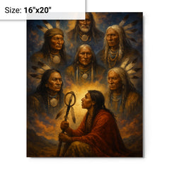 Black Elk vision of the six grandfathers metal print on a plain backdrop in size 16"x20".