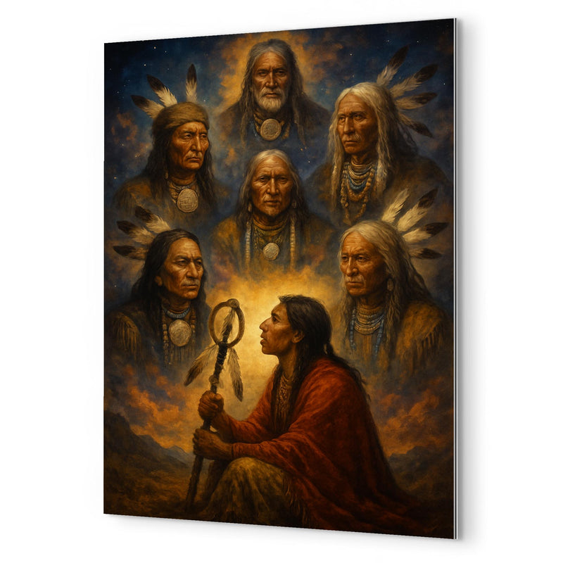 Black Elk vision of the six grandfathers metal print mockup