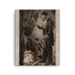 Black Herman canvas print on a plain backdrop in size 16"x20".