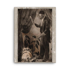 Black Herman canvas print on a plain backdrop in size 18"x24".