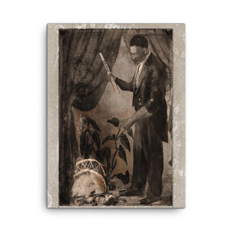 Black Herman canvas print on a plain backdrop in size 18