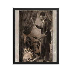 Black Herman framed print on a plain backdrop in size 16"x20".