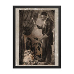 Black Herman framed print on a plain backdrop in size 18"x24".