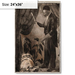 Black Herman metal print on a plain backdrop in size 24"x36".