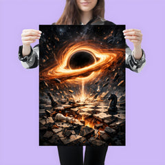 Black hole accretion disk over shattered chessboard poster 3