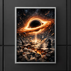 Black hole accretion disk over shattered chessboard poster 5