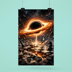 Black hole accretion disk over shattered chessboard poster 6