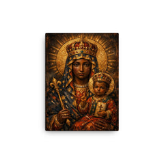 Black Madonna of Częstochowa with battle scars canvas print on a plain backdrop in size 12"x16".