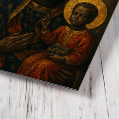 Black Madonna of Częstochowa with battle scars metal print mockup