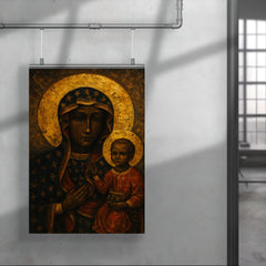 Black Madonna of Czestochowa with battle scarred gold aura poster 4