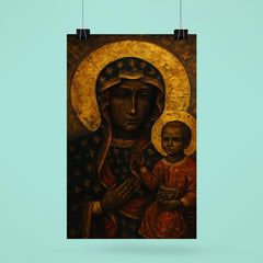 Black Madonna of Czestochowa with battle scarred gold aura poster 6
