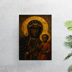 Black Madonna of Czestochowa with battle scarred gold aura poster 7