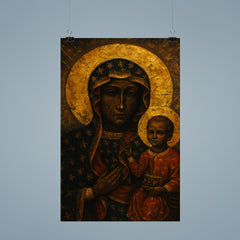 Black Madonna of Czestochowa with battle scarred gold aura poster 9