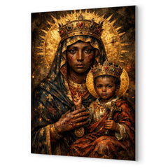 Black Madonna of Czestochowa with battle scars metal print mockup