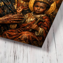 Black Madonna of Czestochowa with battle scars metal print mockup