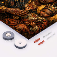 Black Madonna of Czestochowa with battle scars metal print mockup