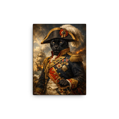 Black panther admiral in Napoleonic uniform canvas print on a plain backdrop in size 12"x16".