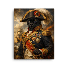Black panther admiral in Napoleonic uniform canvas print on a plain backdrop in size 16"x20".