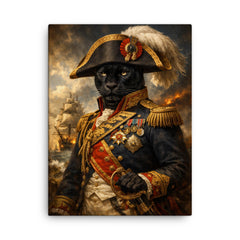 Black panther admiral in Napoleonic uniform canvas print on a plain backdrop in size 18"x24".