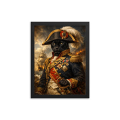 Black panther admiral in Napoleonic uniform framed print on a plain backdrop in size 12"x16".