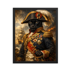 Black panther admiral in Napoleonic uniform framed print on a plain backdrop in size 16"x20".
