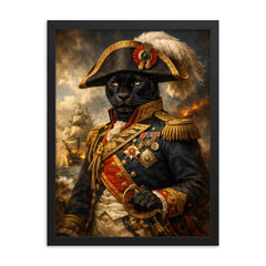 Black panther admiral in Napoleonic uniform framed print on a plain backdrop in size 18"x24".