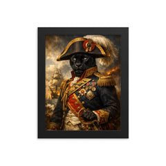 Black panther admiral in Napoleonic uniform framed print on a plain backdrop in size 8"x10".